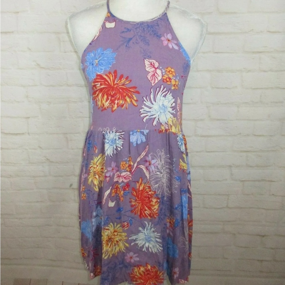 Womens Large Purple Floral Dress - En Creme